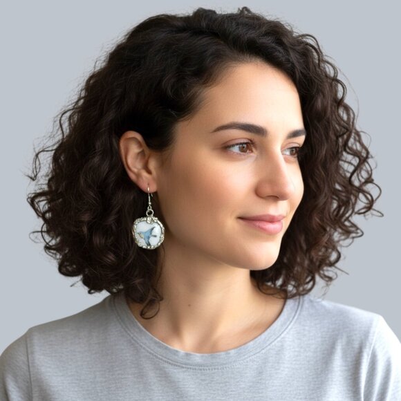 Bluebird Porcelain Earrings Handmade With Recycled China & 925 Silver - Picture 3 of 15